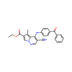 CCOC(=O)c1cn2ncc(C#N)c(Nc3ccc(C(=O)c4ccccc4)cc3)c2c1C ZINC000028567989