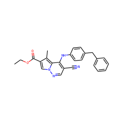 CCOC(=O)c1cn2ncc(C#N)c(Nc3ccc(Cc4ccccc4)cc3)c2c1C ZINC000028569447