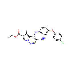 CCOC(=O)c1cn2ncc(C#N)c(Nc3ccc(Oc4ccc(Cl)cc4)cc3)c2c1C ZINC000028567952