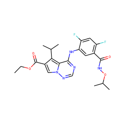 CCOC(=O)c1cn2ncnc(Nc3cc(C(=O)NOC(C)C)c(F)cc3F)c2c1C(C)C ZINC000013645272