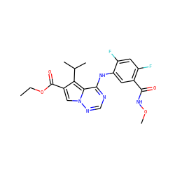 CCOC(=O)c1cn2ncnc(Nc3cc(C(=O)NOC)c(F)cc3F)c2c1C(C)C ZINC000013645266