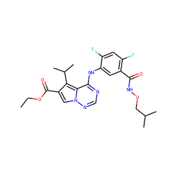 CCOC(=O)c1cn2ncnc(Nc3cc(C(=O)NOCC(C)C)c(F)cc3F)c2c1C(C)C ZINC000013645276