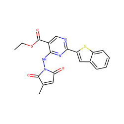 CCOC(=O)c1cnc(-c2cc3ccccc3s2)nc1NN1C(=O)C=C(C)C1=O ZINC000029394617