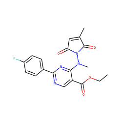 CCOC(=O)c1cnc(-c2ccc(F)cc2)nc1N(C)N1C(=O)C=C(C)C1=O ZINC000029397993