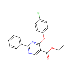 CCOC(=O)c1cnc(-c2ccccc2)nc1Oc1ccc(Cl)cc1 ZINC000001386423