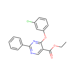 CCOC(=O)c1cnc(-c2ccccc2)nc1Oc1cccc(Cl)c1 ZINC000001386429