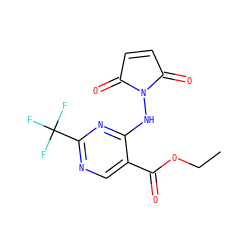 CCOC(=O)c1cnc(C(F)(F)F)nc1NN1C(=O)C=CC1=O ZINC000029391517