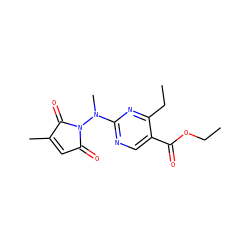 CCOC(=O)c1cnc(N(C)N2C(=O)C=C(C)C2=O)nc1CC ZINC000013818236