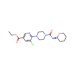 CCOC(=O)c1cnc(N2CCN(C(=O)N[C@@H]3CCCCO3)CC2)c(Cl)c1 ZINC000071280829