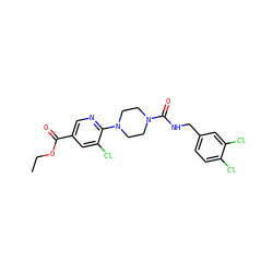 CCOC(=O)c1cnc(N2CCN(C(=O)NCc3ccc(Cl)c(Cl)c3)CC2)c(Cl)c1 ZINC000071295060