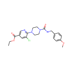 CCOC(=O)c1cnc(N2CCN(C(=O)NCc3ccc(OC)cc3)CC2)c(Cl)c1 ZINC000071294829
