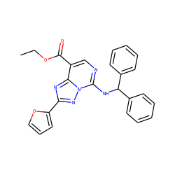 CCOC(=O)c1cnc(NC(c2ccccc2)c2ccccc2)n2nc(-c3ccco3)nc12 ZINC000299833180