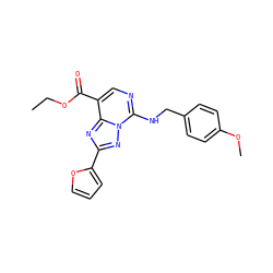 CCOC(=O)c1cnc(NCc2ccc(OC)cc2)n2nc(-c3ccco3)nc12 ZINC000299833939