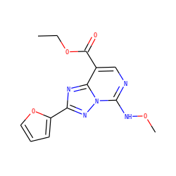 CCOC(=O)c1cnc(NOC)n2nc(-c3ccco3)nc12 ZINC000299832527