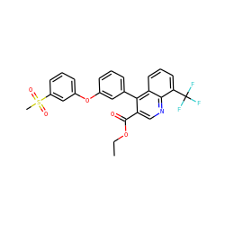 CCOC(=O)c1cnc2c(C(F)(F)F)cccc2c1-c1cccc(Oc2cccc(S(C)(=O)=O)c2)c1 ZINC000045339392