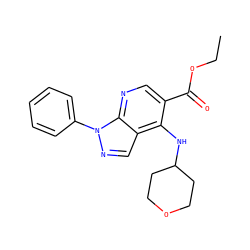 CCOC(=O)c1cnc2c(cnn2-c2ccccc2)c1NC1CCOCC1 ZINC000042922421