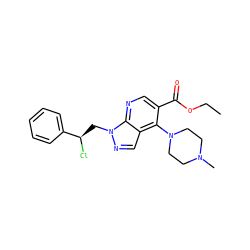 CCOC(=O)c1cnc2c(cnn2C[C@@H](Cl)c2ccccc2)c1N1CCN(C)CC1 ZINC000013491840