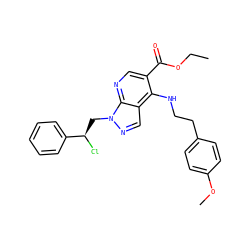 CCOC(=O)c1cnc2c(cnn2C[C@@H](Cl)c2ccccc2)c1NCCc1ccc(OC)cc1 ZINC000013675445