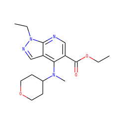 CCOC(=O)c1cnc2c(cnn2CC)c1N(C)C1CCOCC1 ZINC000040977364