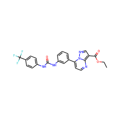 CCOC(=O)c1cnn2c(-c3cccc(NC(=O)Nc4ccc(C(F)(F)F)cc4)c3)ccnc12 ZINC000043120107