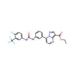 CCOC(=O)c1cnn2c(-c3cccc(NC(=O)Nc4ccc(F)c(C(F)(F)F)c4)c3)ccnc12 ZINC000043077635