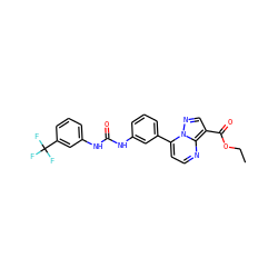 CCOC(=O)c1cnn2c(-c3cccc(NC(=O)Nc4cccc(C(F)(F)F)c4)c3)ccnc12 ZINC000043068845