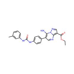 CCOC(=O)c1cnn2c(N)c(-c3ccc(NC(=O)Nc4cccc(C)c4)cc3)cnc12 ZINC000040380542
