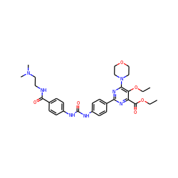 CCOC(=O)c1nc(-c2ccc(NC(=O)Nc3ccc(C(=O)NCCN(C)C)cc3)cc2)nc(N2CCOCC2)c1OCC ZINC000118161418