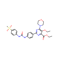 CCOC(=O)c1nc(-c2ccc(NC(=O)Nc3ccc(S(C)(=O)=O)cc3)cc2)nc(N2CCOCC2)c1OCC ZINC000118161308