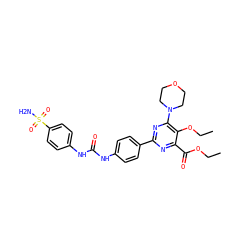 CCOC(=O)c1nc(-c2ccc(NC(=O)Nc3ccc(S(N)(=O)=O)cc3)cc2)nc(N2CCOCC2)c1OCC ZINC000118180545