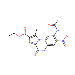CCOC(=O)c1nc2c(=O)[nH]c3cc([N+](=O)[O-])c(NC(C)=O)cc3n2c1C ZINC000063539697