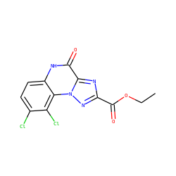 CCOC(=O)c1nc2c(=O)[nH]c3ccc(Cl)c(Cl)c3n2n1 ZINC000027320114