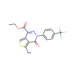 CCOC(=O)c1nn(-c2ccc(C(F)(F)F)cc2)c(=O)c2c(N)scc12 ZINC000026421896