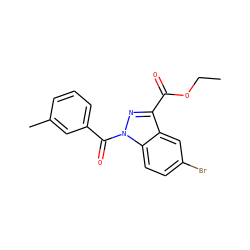 CCOC(=O)c1nn(C(=O)c2cccc(C)c2)c2ccc(Br)cc12 ZINC000096273877