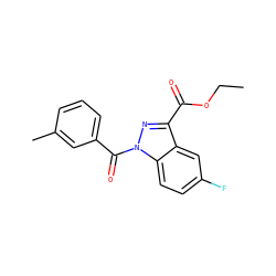 CCOC(=O)c1nn(C(=O)c2cccc(C)c2)c2ccc(F)cc12 ZINC000096273872
