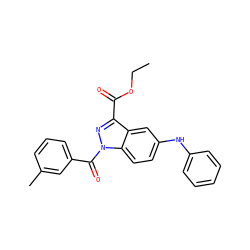 CCOC(=O)c1nn(C(=O)c2cccc(C)c2)c2ccc(Nc3ccccc3)cc12 ZINC000096273883