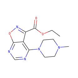 CCOC(=O)c1noc2ncnc(N3CCN(C)CC3)c12 ZINC000021538924