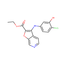 CCOC(=O)c1oc2cnccc2c1Nc1ccc(Cl)c(O)c1 ZINC000066073614