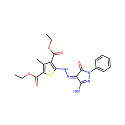 CCOC(=O)c1sc(N/N=C2\C(=O)N(c3ccccc3)N=C2N)c(C(=O)OCC)c1C ZINC000002680202