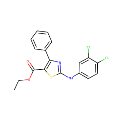 CCOC(=O)c1sc(Nc2ccc(Cl)c(Cl)c2)nc1-c1ccccc1 ZINC000299868130