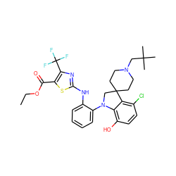 CCOC(=O)c1sc(Nc2ccccc2N2CC3(CCN(CC(C)(C)C)CC3)c3c(Cl)ccc(O)c32)nc1C(F)(F)F ZINC000208083720