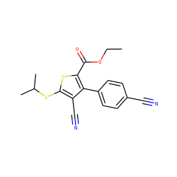 CCOC(=O)c1sc(SC(C)C)c(C#N)c1-c1ccc(C#N)cc1 ZINC000169329745