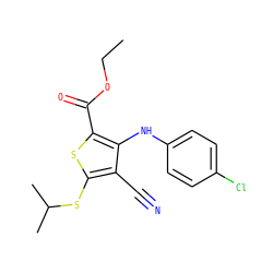 CCOC(=O)c1sc(SC(C)C)c(C#N)c1Nc1ccc(Cl)cc1 ZINC000169329756