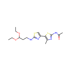 CCOC(CCNc1nc(-c2sc(NC(C)=O)nc2C)cs1)OCC ZINC000136138718