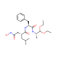 CCOC(OCC)[C@H](C)NC(=O)[C@H](Cc1ccccc1)NC(=O)[C@@H](CC(=O)NO)CC(C)C ZINC000013437591