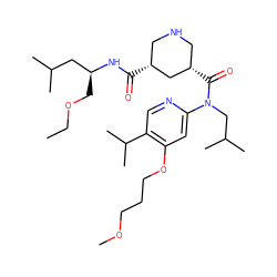 CCOC[C@@H](CC(C)C)NC(=O)[C@@H]1CNC[C@H](C(=O)N(CC(C)C)c2cc(OCCCOC)c(C(C)C)cn2)C1 ZINC000144048123