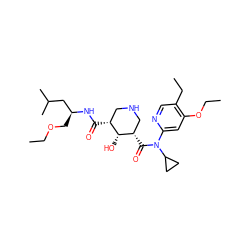 CCOC[C@@H](CC(C)C)NC(=O)[C@@H]1CNC[C@H](C(=O)N(c2cc(OCC)c(CC)cn2)C2CC2)[C@@H]1O ZINC000143793999