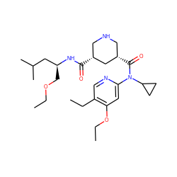 CCOC[C@@H](CC(C)C)NC(=O)[C@@H]1CNC[C@H](C(=O)N(c2cc(OCC)c(CC)cn2)C2CC2)C1 ZINC000143808320