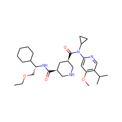 CCOC[C@@H](NC(=O)[C@@H]1CNC[C@H](C(=O)N(c2cc(OC)c(C(C)C)cn2)C2CC2)C1)C1CCCCC1 ZINC000139277732
