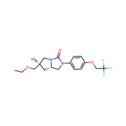 CCOC[C@]1(O)C[C@H]2CN(c3ccc(OCC(F)(F)F)cc3)C(=O)N2C1 ZINC000096168561